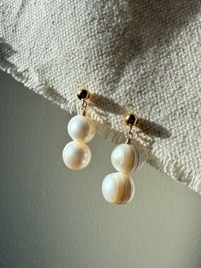 Handmade Chunky Double Pearl Drop Post Earrings